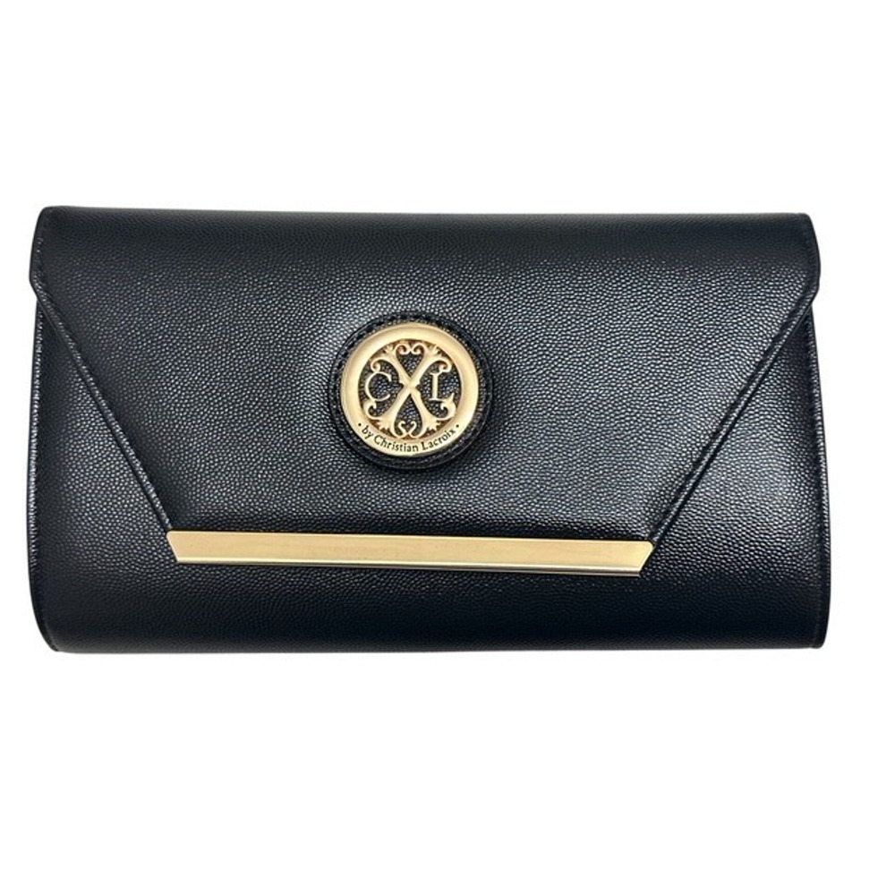CXL by Christian Lacroix Black Clutch Snap Purse Madison Smooth Detachable Chain